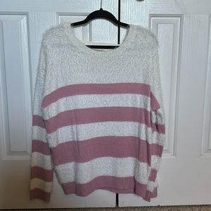 White and pink striped sweater with cute cut out in back